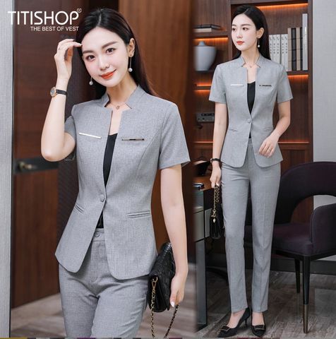 Áo Vest Nữ Titishop ACC1001 Xám Tay Ngắn