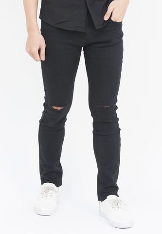 Quần jeans Nam  rách gối màu đen QJ100 ( Đen )