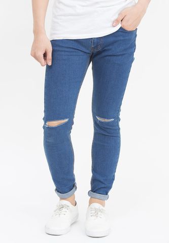 Quần jeans Nam  rách gối màu đen QJ107 ( Xanh)