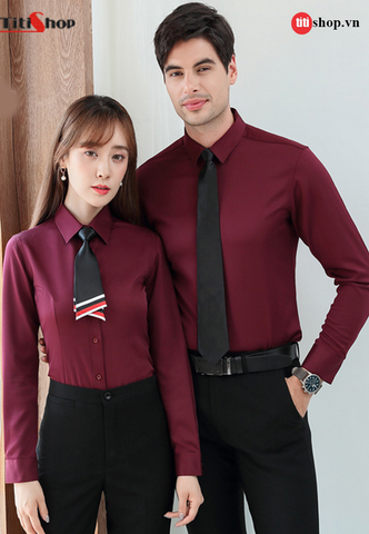 Áo Sơ Mi NAM NỮ Titishop SMN1́95 Đỏ (Twill Cotton )