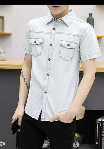 Áo sơ mi denim Titishop ADN44 tay ngắn xám