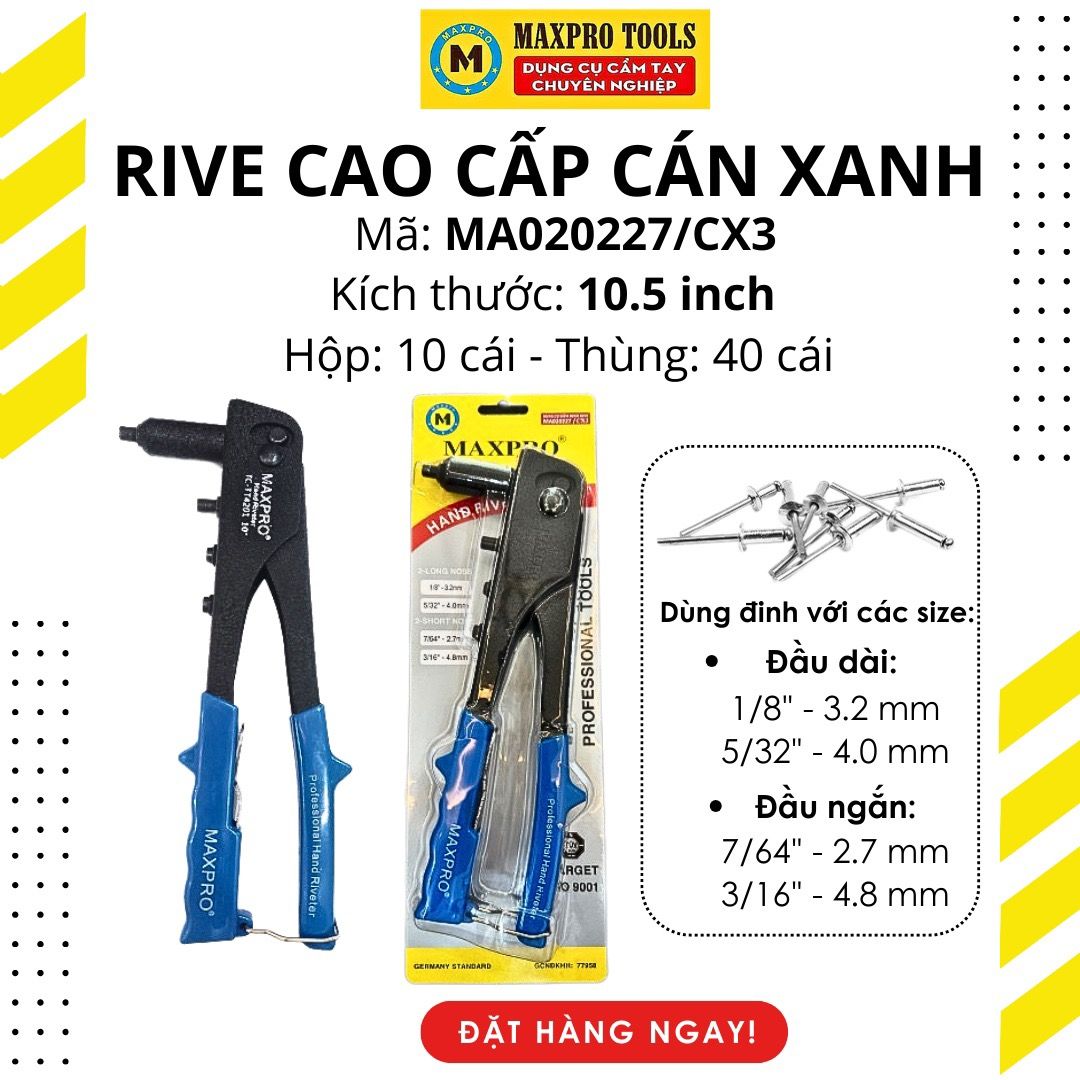 Kìm bấm đinh rive cán xanh Maxpro-M3CCX