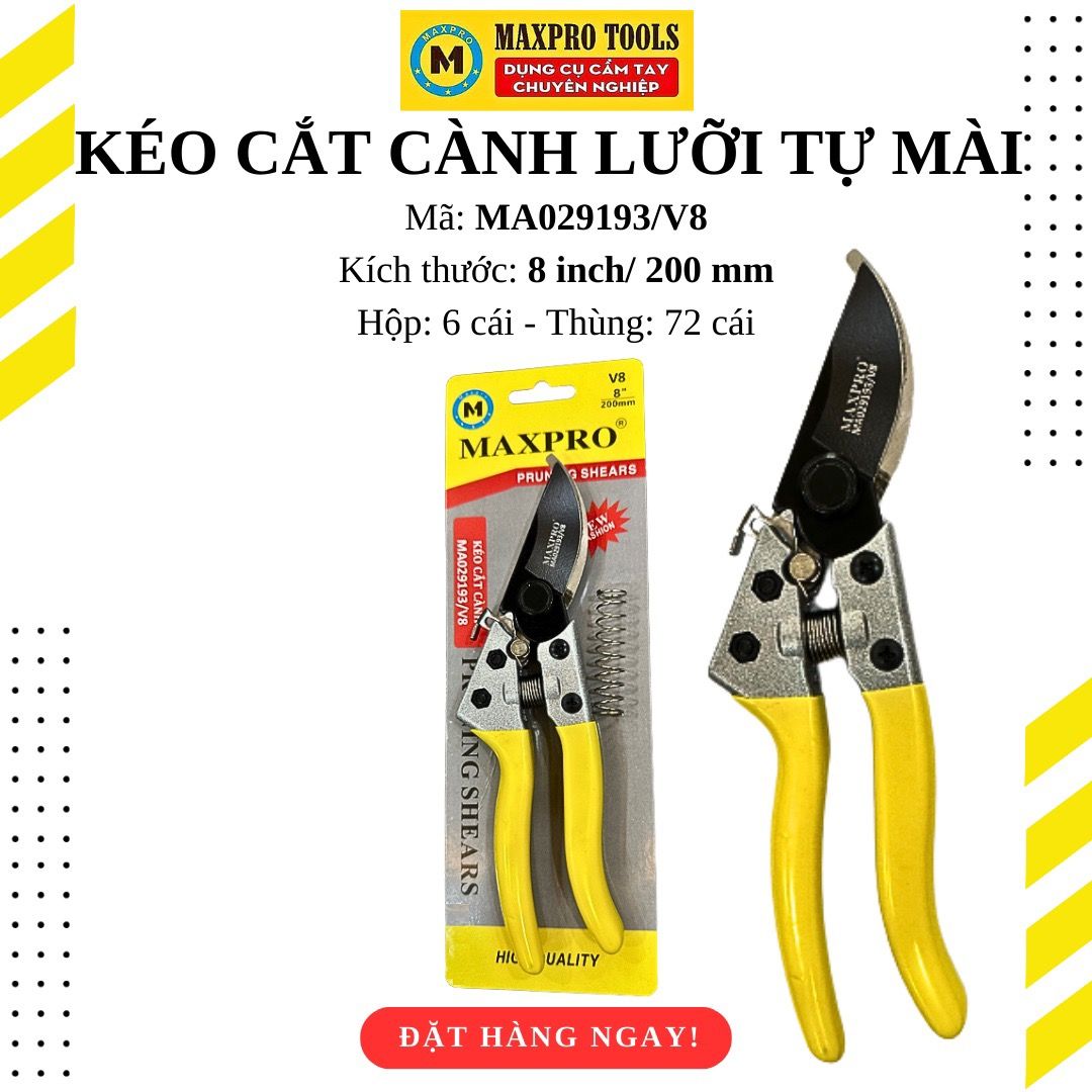 Kéo cắt cành kiểu tự mài SK4V8  (lưỡi kéo thép đen)