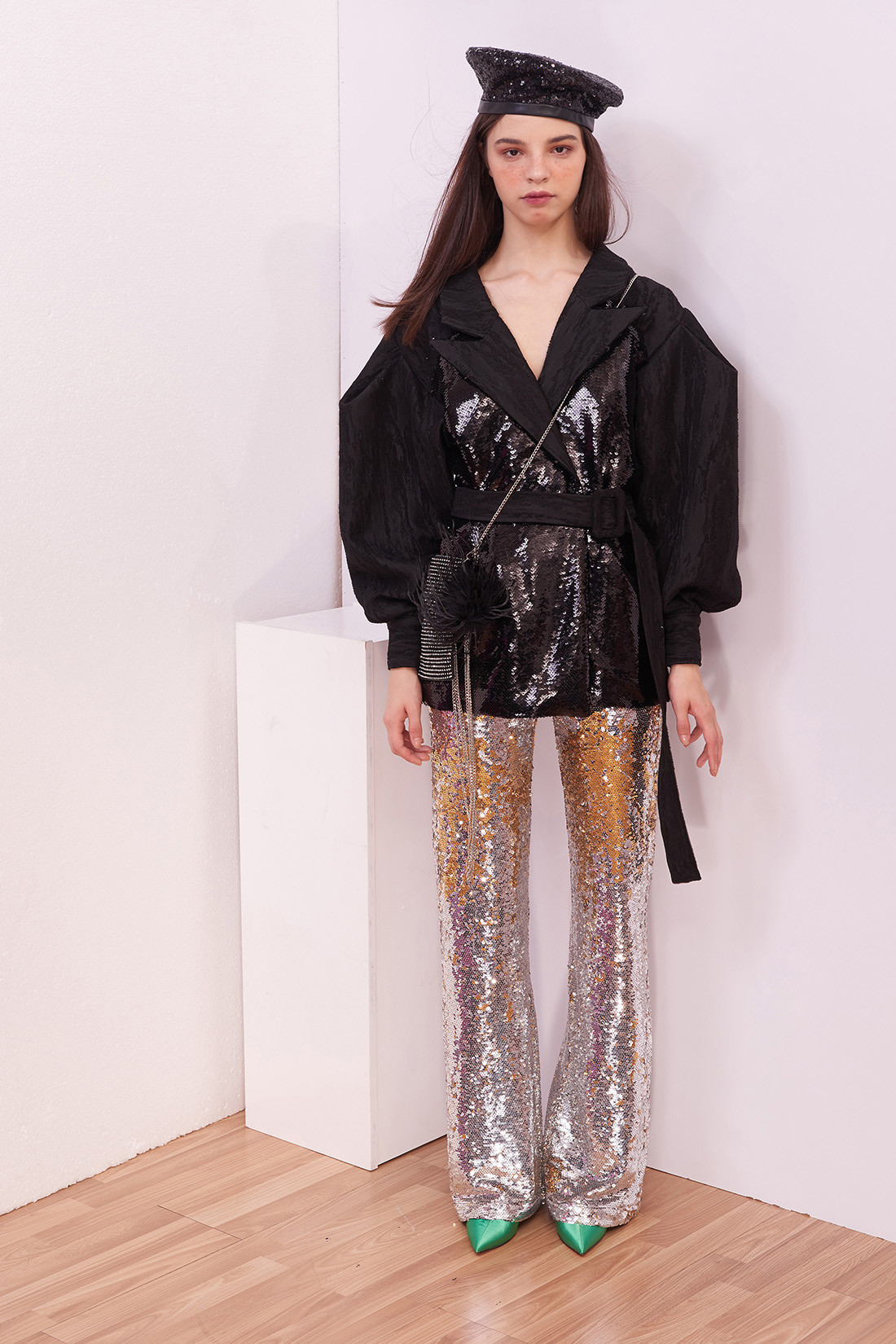 Two Sided Sequin Flare Trousers