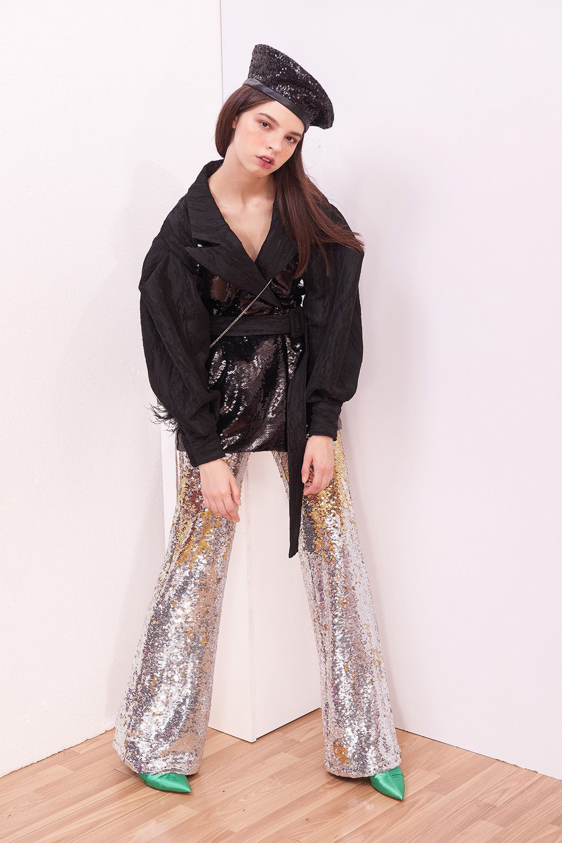 Two Sided Sequin Flare Trousers