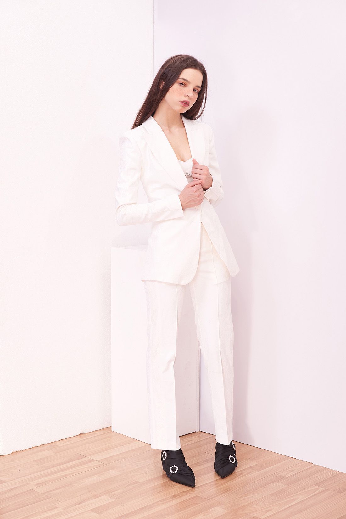 Lace line White Brocade Trousers