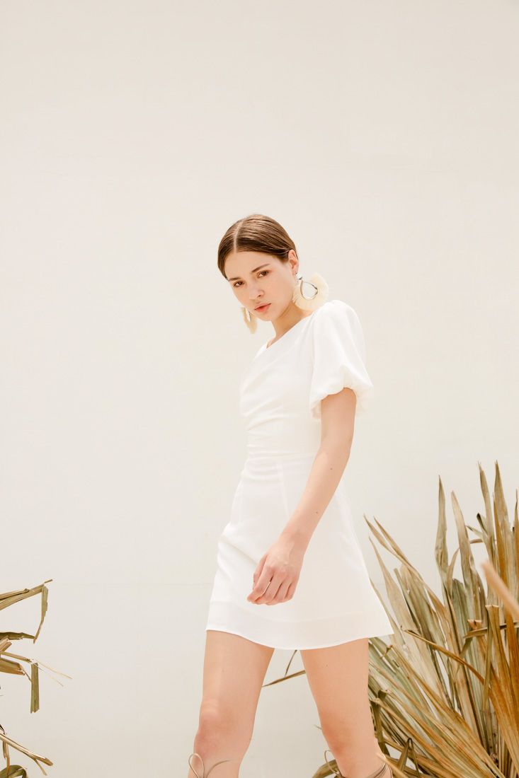 Puffed Sleeves White Dress