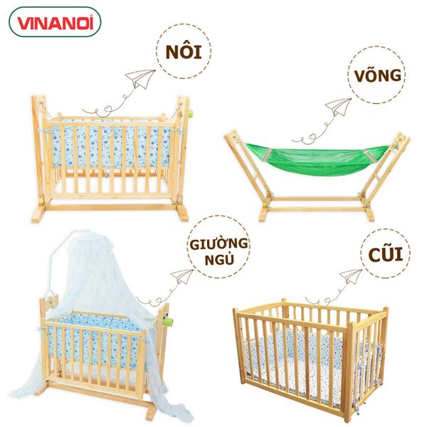 Nôi Em Bé 4in1 VINANOI - VNN301 Gỗ Thông Cao Cấp