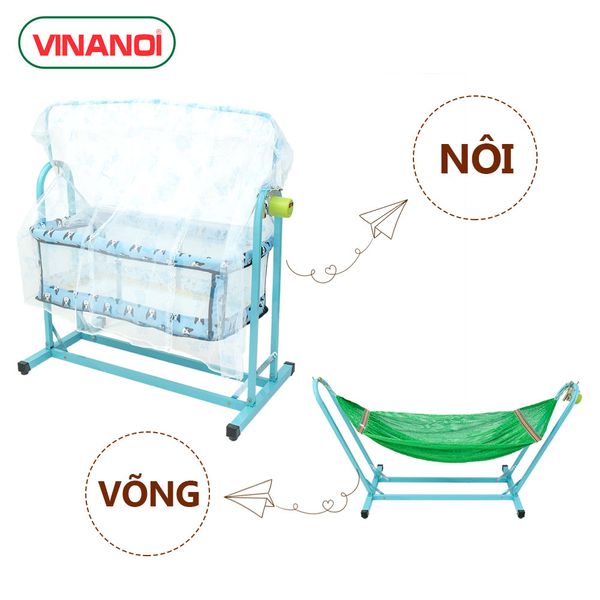 Nôi Võng Tự Động Cho Bé 2 Trong 1 VINANOI - NV35X Lòng Nôi Màu Xanh