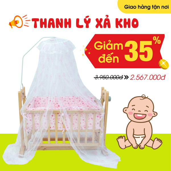 Thanh lý giảm 35% Nôi điện tự động VINANOI VNN201 Gỗ thông màu tự nhiên