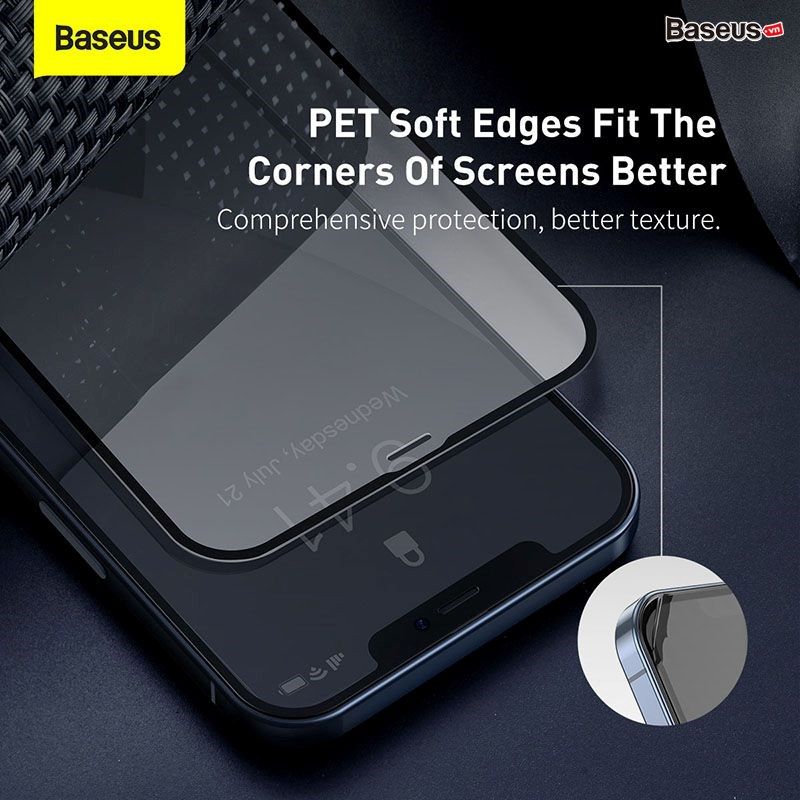 Kính cường lực full viền, chống bể mép dùng cho iPhone 12 Series Baseus 0.23mm Curved-screen Tempered Glass (02 Pcs/set, PET Soft Edge, Crack-resistant edges)