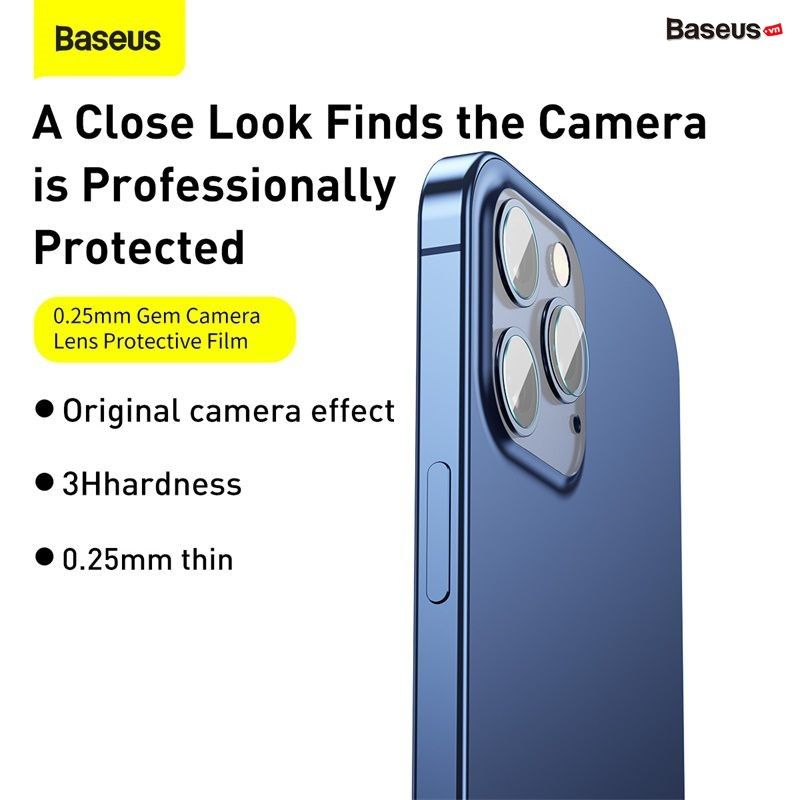 Bộ kính cường lực chống trầy Camera Baseus Gem Camera Lens Protective Film dùng cho iPhone 12 Series (0.25mm , 2 bộ/hộp)