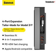 Hub Mở Rộng Kết Nối Baseus T-Space Series HUB for Tesla Dùng Cho Ô Tô (With a retractable 45W type-C cable)