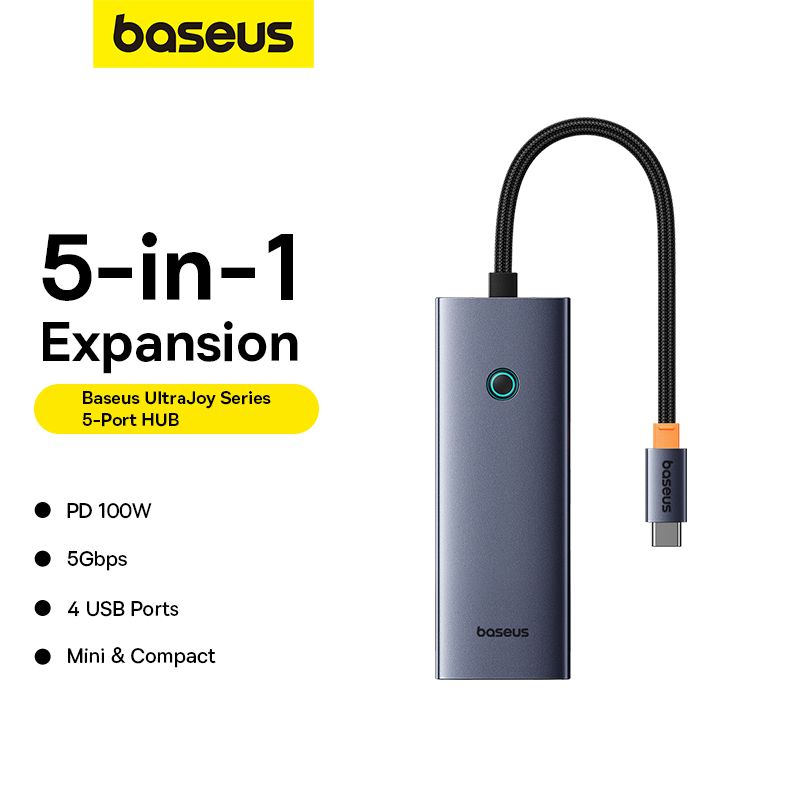 Hub Mở Rộng Kết Nối Baseus UltraJoy Series 5-Port HUB Space Grey (Type-C to USB3.0*4 + PD*1)