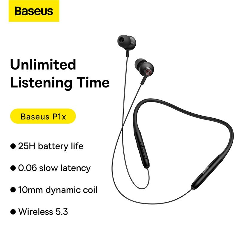 Tai Nghe Bluetooth Thể Thao Chống nước Baseus Bowie P1x In-ear (25hr Bluetooth 5.3, Waterproof Neckband Wireless Earphones)