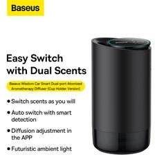 Máy Khuếch Tán Nước Hoa Khô Baseus Wisdom Car Smart Dual-port Atomized Aromatherapy Diffuser (Cup Holder Version)