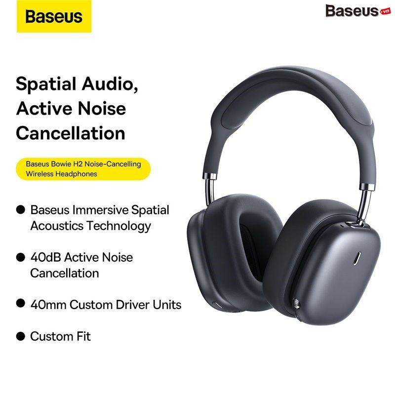 Tai Nghe Chụp Tai Không Dây, Chống Ồn Chủ Động Baseus Bowie H2 ANC, 3D (Bluetooth 5.2, GPS - APP Control, Nearly No-delay Noise-Cancelling Wireless Headphones)