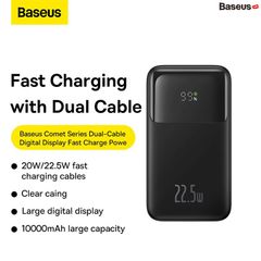 Pin Sạc Dự Phòng Baseus Comet Series Dual Cable Digital Display Cho iPhone, Type-C (10000mAh/ 20000mAh, 22.5W, Built-in Dual-Cable Fast Charge Power Bank)