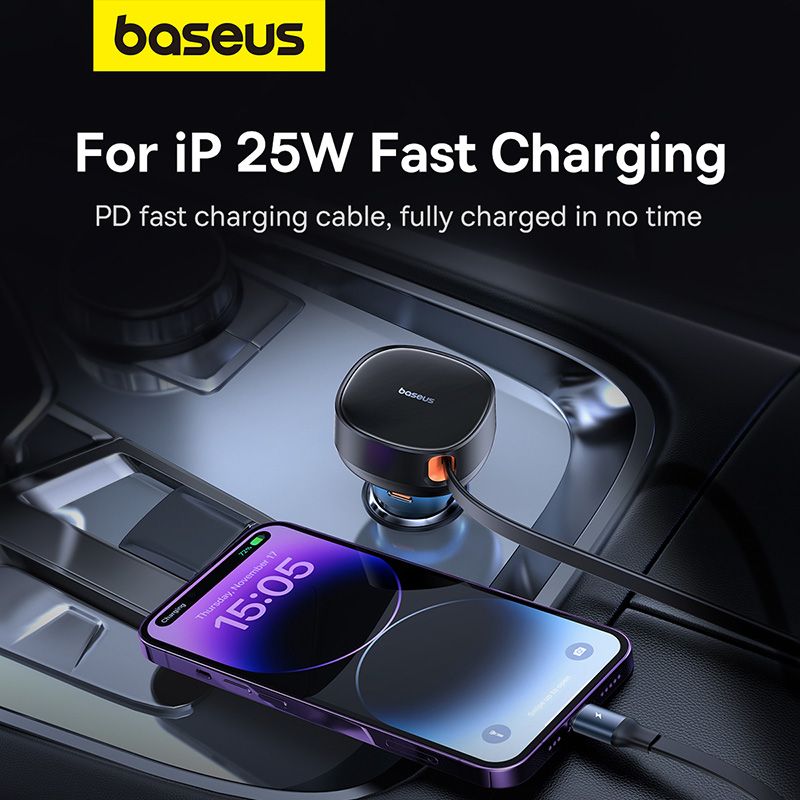 Tẩu Sạc Ô Tô Baseus Enjoyment Pro Car Charger Tích Hợp Cáp Type C & iPhone Cable 60W