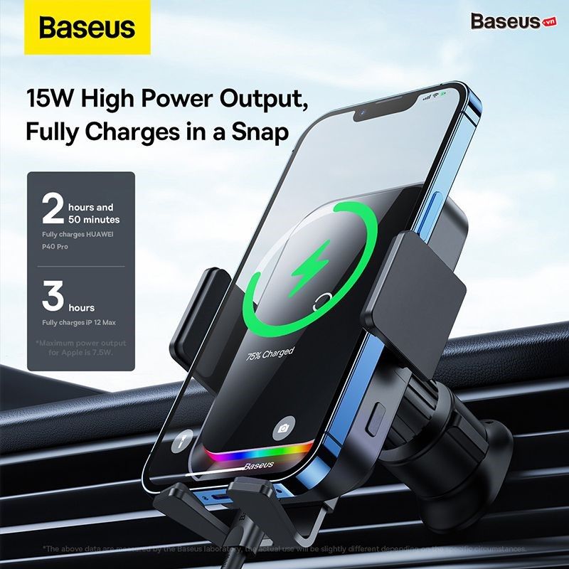 Đế Giữ Điện Thoại Tích Hợp Sạc Không Dây Trên Ô Tô Baseus Halo Electric Wireless Charging Car Mount 15W