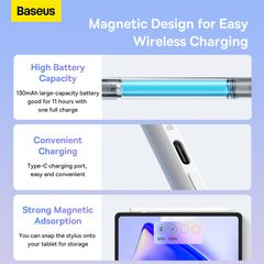 Bút Cảm Ứng Baseus Pencil 2 Smooth Writing Wireless Charging Stylus, Dùng Cho iPad Mini6 Pro Air4, 5 (Palm Reject, Magnetic, Wireless Charging, Bluetooth, App control)