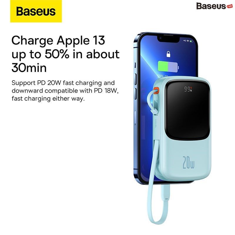 Pin Dự Phòng Sạc Nhanh Baseus Qpow Pro Digital Display Fast Charge Power Bank 10,000mAh Cho IPhone, Type-C