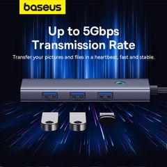 Hub Mở Rộng Kết Nối Baseus UltraJoy Series 5-Port HUB Space Grey (Type-C to USB3.0*4 + PD*1)