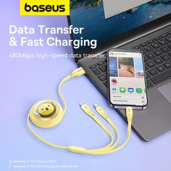 Cáp Sạc Nhanh Đa Năng Baseus Leo Retractable Charging Cable 3-in-1 USB to M+L+C 3.5A 1.1m