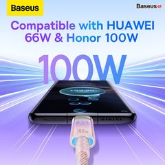 Cáp Sạc Nhanh Tự Ngắt Baseus Explorer Series 2 USB to Type-C 100W dùng cho Samsung Huawei Xiaomi Honor (Smart Power-Off with Smart Temperature Control, Fast Charging Cable)