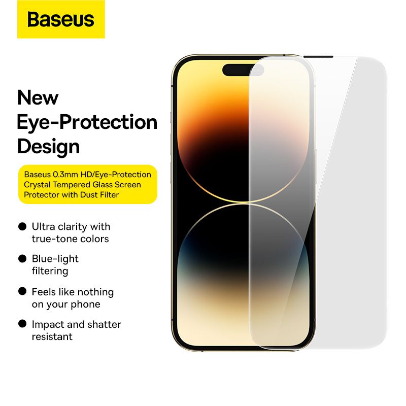 Kính Cường Lực Chống Trầy Chống Vân Tay Siêu Nét Baseus 0.3mm Crystal HD Tempered Glass Screen Protector with Dust Filter Cho iPhone 14 New 2023