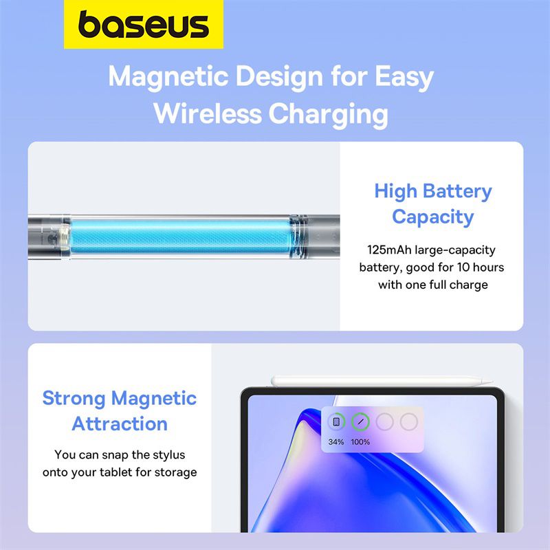 Bút Cảm Ứng Baseus Smooth Writing 2 Series Wireless Charging Stylus, Moon White (Active version with active pen tip)