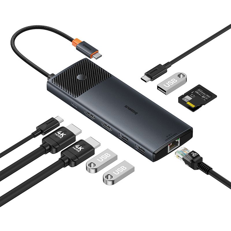 Hub Mở Rộng Kết Nối Baseus Metal Gleam Series II 10-in-1 USB HUB (HDMI4K@120Hz+1*HDMI4K@60Hz+RJ45 SD/TFPD)