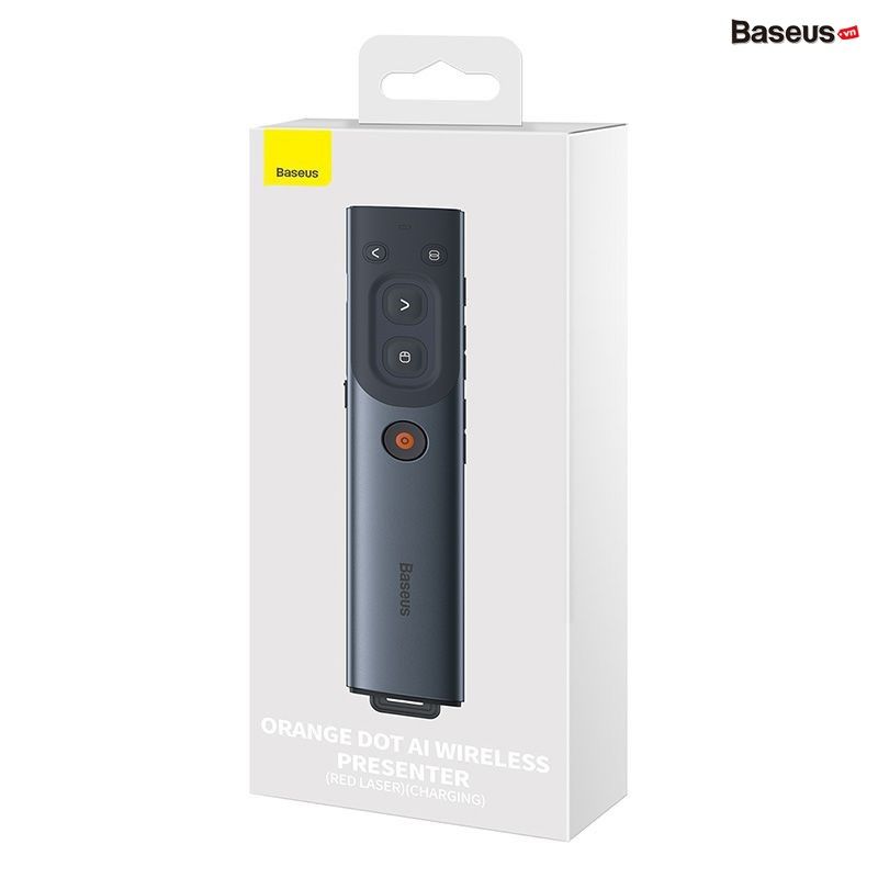 Bút Trình Chiếu Thông Minh Baseus Orange Dot AI Wireless Presenter (Sử Dụng Với Màn Hình TV & Nhận Diện Giọng Nói  - 100m. 2.4GHz AI USB/Type C Receiver, Wireless Remote Control, Red Laser Pointer/Presenter)