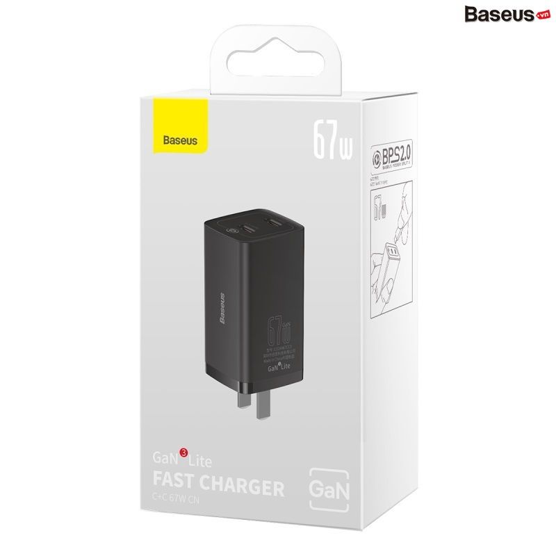 Bộ Sạc Nhanh Đa Năng Baseus GaN3 Lite Fast Charger 67W (Type C + USB Port, PD3.0/PPS/QC4.0/SCP/FCP Multi Quick Charge Protocol)