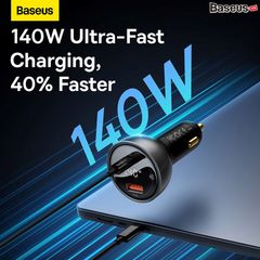 Tẩu Sạc Nhanh Dùng Trên Ô Tô Baseus Digital Display PD3.1 Dual Fast Charger Car Charger U+C 140W Kèm Cáp C to C 240W