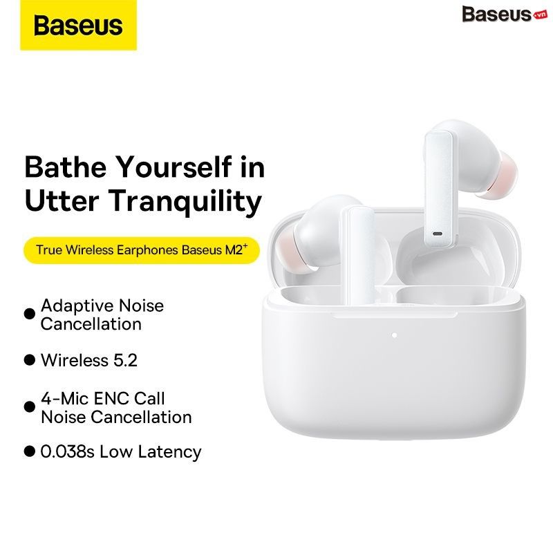 Tai Nghe Bluetooth Chống Ồn Chủ Động Baseus Bowie M2 True Wireless (ANC TWS, Bluetooth 5.2, APP Control, No-delay & HD Stereo Gaming Earbuds)