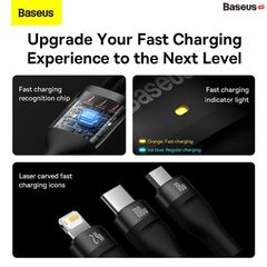 Cáp Sạc 3 Đầu Công Suất Cao 	Baseus Flash Series Ⅱ One-for-three Fast Charging Data Cable (USB to M+L+C 100W 1.2m)