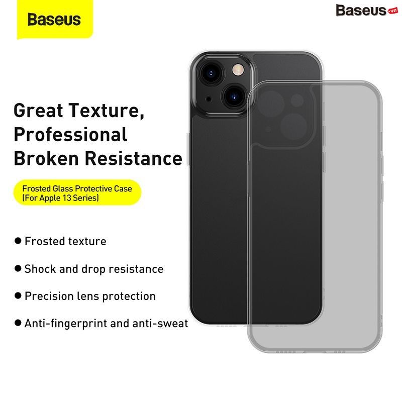 Ốp lưng cường lực nhám viền dẻo chống sốc Baseus Frosted Glass Protective Case dùng cho iPhone 13 Series