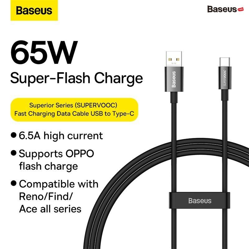 Cáp Sạc Siêu Nhanh Baseus Superior Series (SUPERVOOC) Fast Charging Data Cable USB to Type-C 65W Cho OPPO Huawei Vivo Meizu