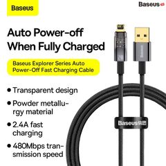 Cáp Sạc Lightning Tự Ngắt Baseus Explorer Series dùng cho iPhone (USB to Lightning, Auto Power-Off, 2.4A Fast Charging & Data Cable)