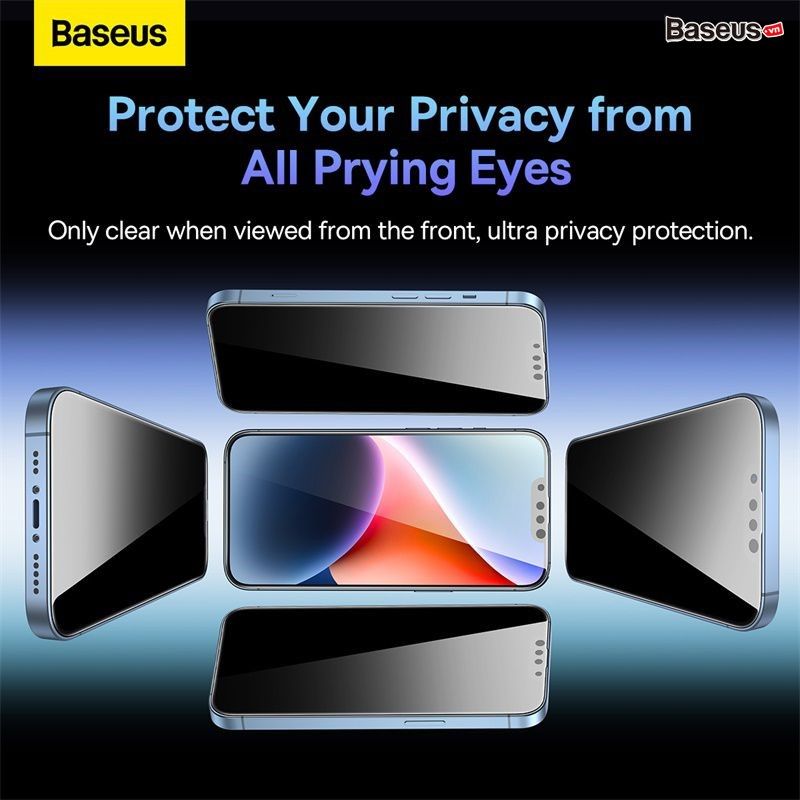 Kính Cường Lực Full HD 4K Chống Nhìn Trộm Cho iPhone 14 Series Baseus 0.3mm Full-Coverage Privacy Protection Crystal Tempered Glass Screen Protector (HD Anti Peeping)