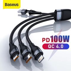 Cáp sạc nhanh 3 đầu Baseus Flash Series 3 in1 Plus (USB + Type C to Micro + Lightning + Type C, 100W Quick Charge and Data Cable)