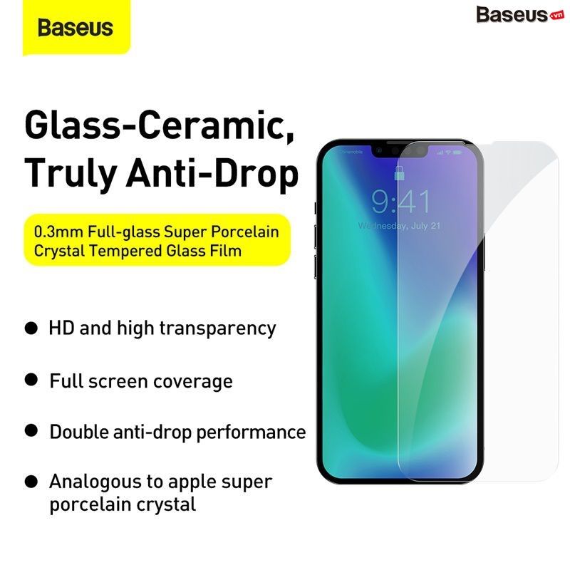Kính cường lực CY-YMS Baseus 0.3mm Full-screen and Full-glass Super porcelain crystal Tempered Glass Film For iP 13 2021 (2pcs/Pack+Pasting Artifactl)