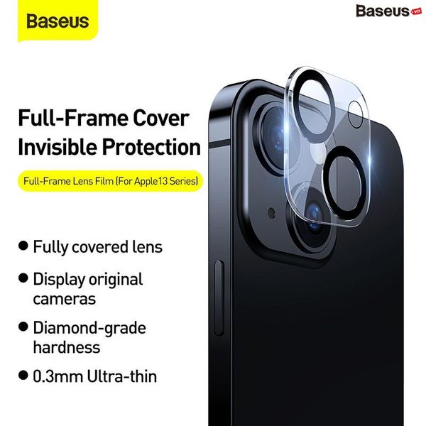 Kính cường lực Camera cho IPhone 13 Baseus Full-Frame Lens Film For iP  2021 (2pcs/pack) Transparent