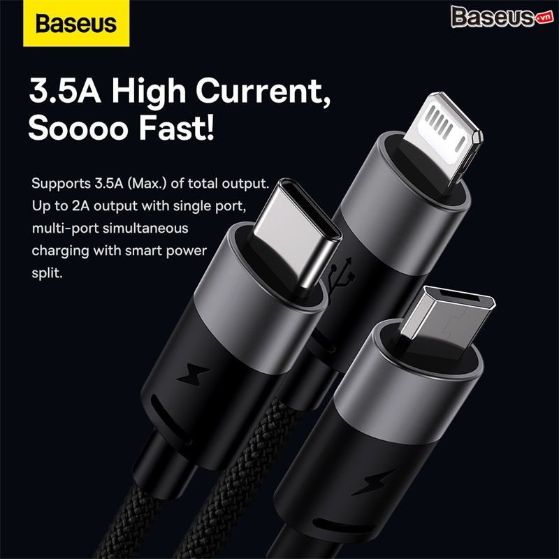 Cáp Sạc Đa Năng Baseus StarSpeed 1-for-3 Fast Charging Data Cable USB to Micro Lightning Type C 3.5A