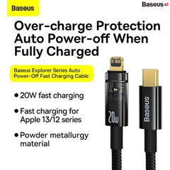 Cáp Sạc nhanh Tự Ngắt Baseus Explorer Series cho iPhone/ iPad (Type C to Lightning Auto Power-Off, PD 20W Fast Charging Data Cable)