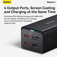 Củ Sạc Nhanh Kiêm Hub Mở Rộng Đa Năng 2 in 1 Baseus GaN5 Pro Desktop Fast Charger 1U+2C+HDMI 67W (HDMI, Type C*2, USB*2 PD/QC/SCP/FCP/AFC/PPS Quick Charger)