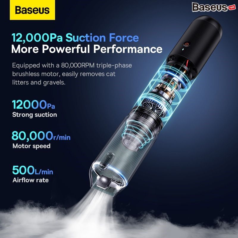 Máy Hút Bụi Nhỏ Gọn Cầm Tay Baseus A3lite Car Vacuum Cleaner 100W 6000mAh (12,000Pa Blow/Vacuum, 2 in 1 Hepa)