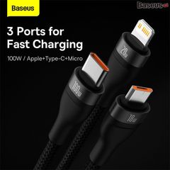 Cáp Sạc Nhanh Đa Năng 2 to 3 Baseus Flash Series Ⅱ 100W (USB + Type C to Type C + Lightning + Micro USB, 1.2m Fast Charge Cable)