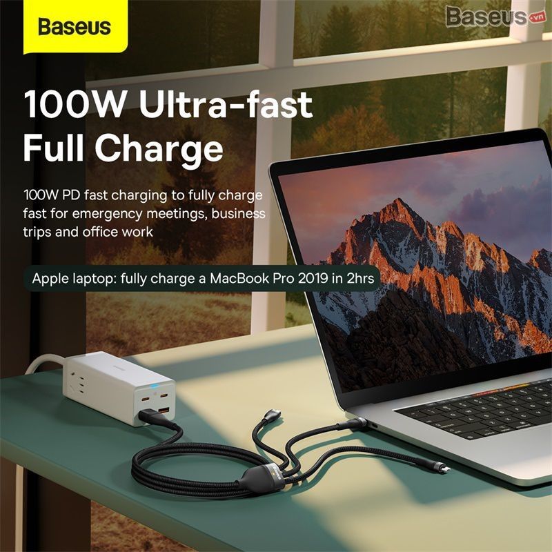 Cáp Sạc Nhanh Đa Năng 2 to 3 Baseus Flash Series Ⅱ 100W (USB + Type C to Type C + Lightning + Micro USB, 1.2m Fast Charge Cable)